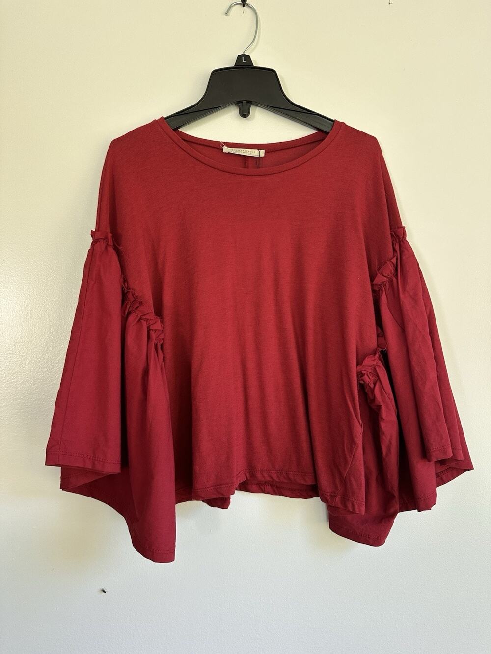 Zara Trafaluc NEW Woman’s Size Small Berry Red Blouse Oversized Bell Sleeves